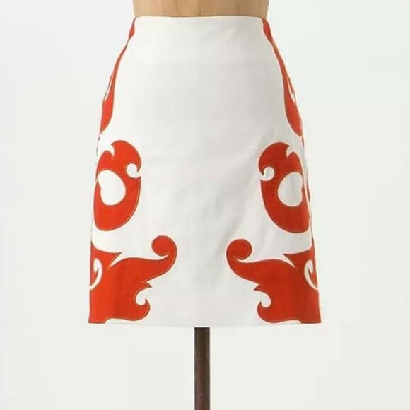 Vanessa Virginia Dresses & Skirts - Anthropologie Vanessa Virginia Cream Pencil Skirt with Orange Appliques, Size 4